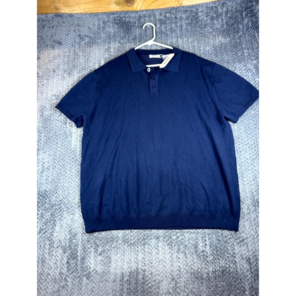 Coofandy Polo Sweater Mens 3XL Blue Viscose Short Sleeve Ribbed Hem Winter Wear